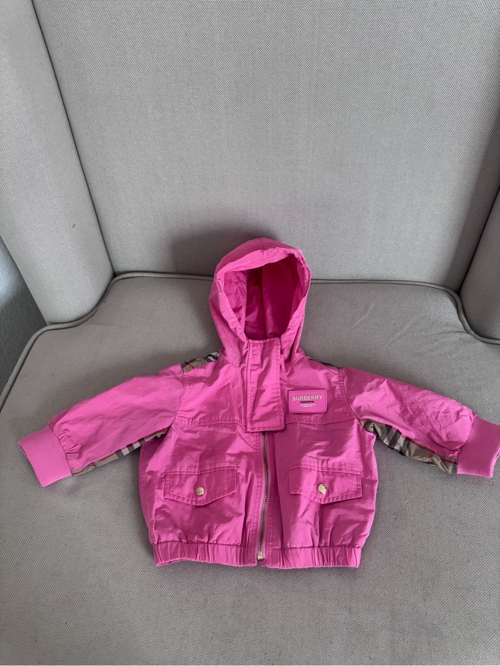 Burberry Bright Pink Hooded Kids Raincoat
